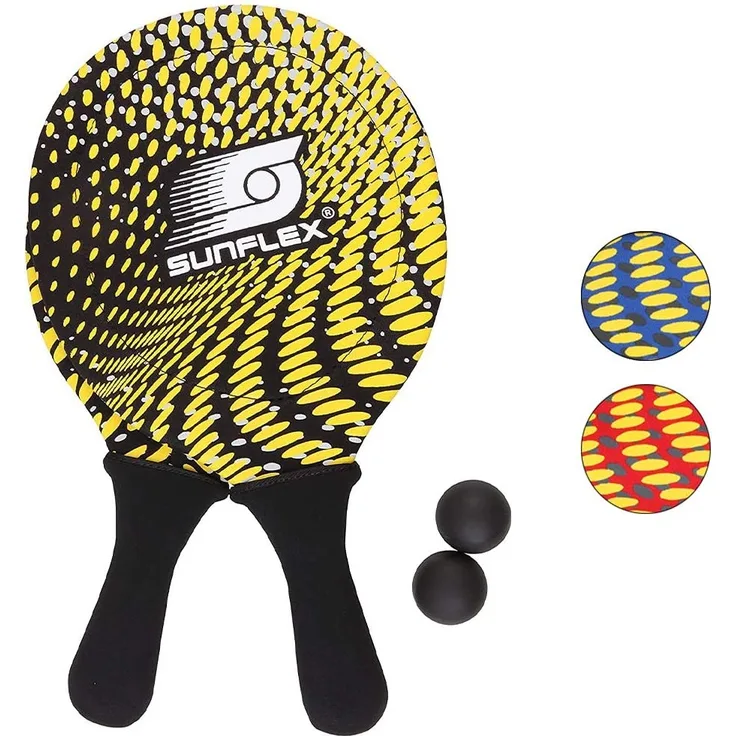 Sunflex Neopren Beachball Set Splash mit Zwei Schlägern und Zwei Bällen|weich und leicht|extrem robust und wasserfest