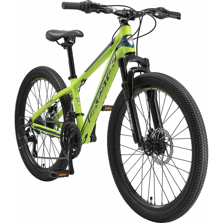 BIKESTAR Kinder Jugend Mountainbike 24 Zoll ab 9 Jahre | 21 Gang Hardtail MTB Sport Scheibenbremse Federgabel | Grün