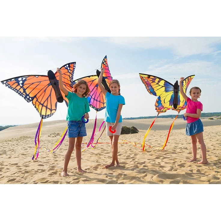 HQ 106548 - Butterfly Kite Buckeye 'L' Kinderdrachen Einleiner, ab 5 Jahren, 80x130cm und 2x600 cm Drachenschwanz, inkl. 17kp Polyesterschnur 40m auf Spule, 2-5 Beaufort – Bild 4