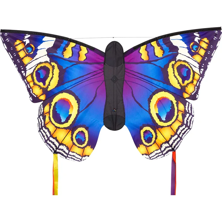 HQ 106548 - Butterfly Kite Buckeye 'L' Kinderdrachen Einleiner, ab 5 Jahren, 80x130cm und 2x600 cm Drachenschwanz, inkl. 17kp Polyesterschnur 40m auf Spule, 2-5 Beaufort