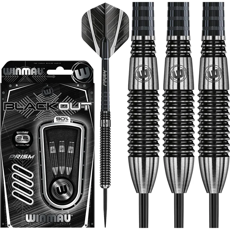 WINMAU Blackout 2: 26g Profi Wolfram Steeltip Dartpfeile Set mit Flights und Schäfte – Bild 1