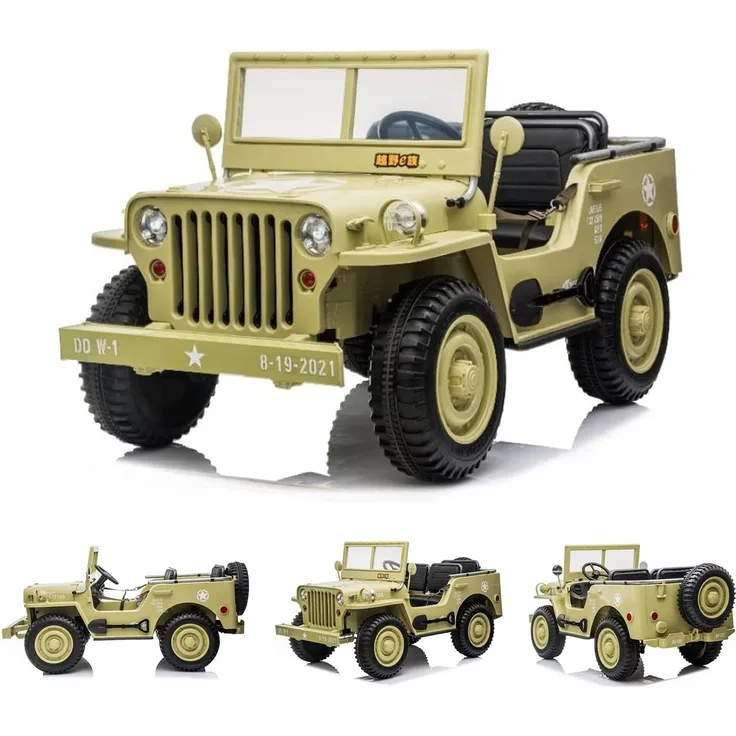 Kinderfahrzeug - Elektro Auto Offroad 3 Sitzer mit 12V14A Akku und 4 Motoren "Camouflage Grün" 2,4Ghz+Ledersitz+EVA