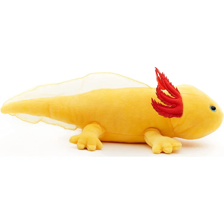 Uni-Toys - Axolotl (gelb mit blauen Augen) - 32 cm (Länge) - Plüsch-Wassertier - Plüschtier, Kuscheltier – Bild 3