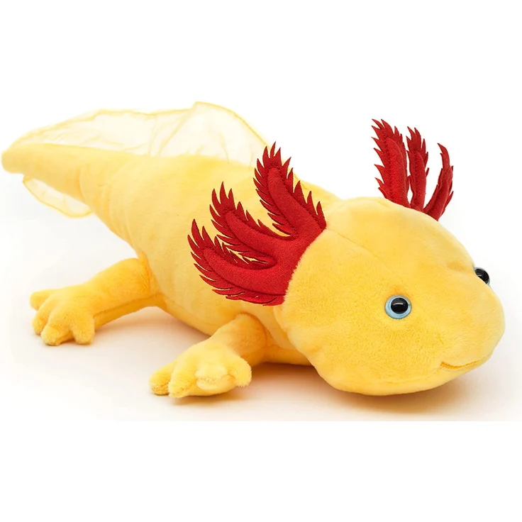 Uni-Toys - Axolotl (gelb mit blauen Augen) - 32 cm (Länge) - Plüsch-Wassertier - Plüschtier, Kuscheltier – Bild 1