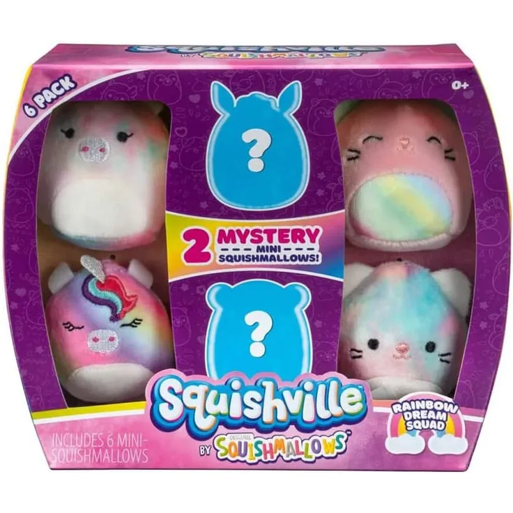 Squishville SQM0066 - 6er Pack Regenbogen Squad, superweiche Mini-Squishmallows, 5cm Plüschfiguren