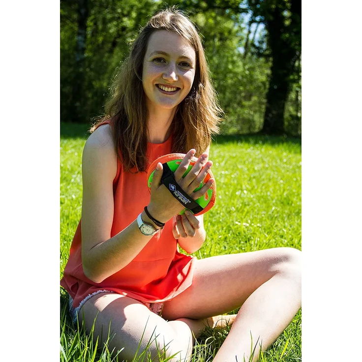 Schildkröt Neopren Klettball Set, 2 Neopren Handfänger mit weitenverstellbarer Handschlaufe, 1 Ball (Ø 6,25 cm), verschiedene Farbstellungen wählbar, alles in wiederverschließbarer Netztasche – Bild 3