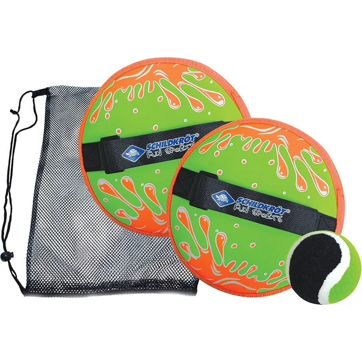 Schildkröt Neopren Klettball Set, 2 Neopren Handfänger mit weitenverstellbarer Handschlaufe, 1 Ball (Ø 6,25 cm), verschiedene Farbstellungen wählbar, alles in wiederverschließbarer Netztasche