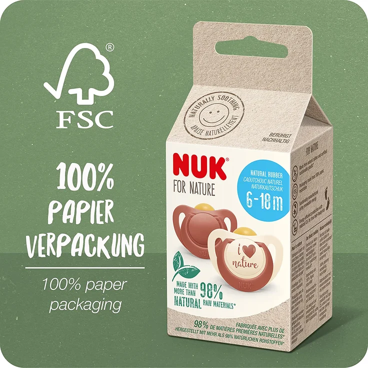 NUK for Nature Babyschnuller | 6-18 Monate | Nachhaltige Gummischnuller | Über 98 % natürliche Rohstoffe | Terrakottarot | 2 Stück – Bild 6