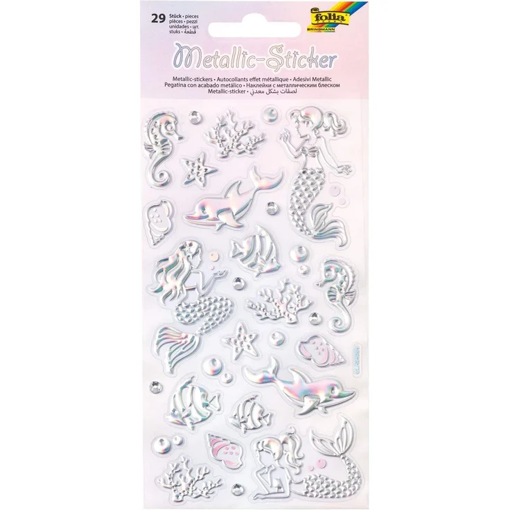 folia 19604 - Metallic Sticker IV mit Meerjungfrau und Unterwasser Motiven, 29 Stück, ideal geeignet zum Verzieren von Grußkarten, Bastelarbeiten und Scrapbooking – Bild 1