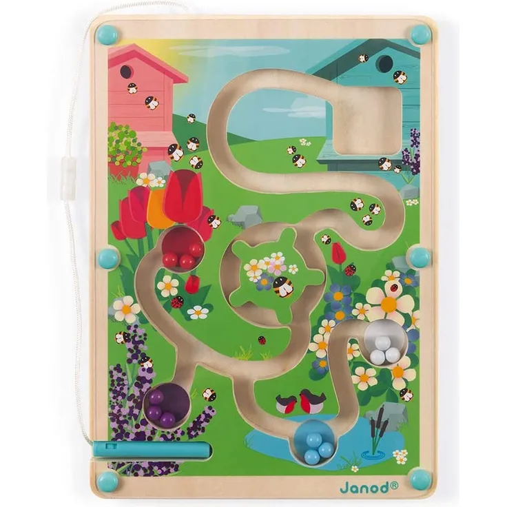 Janod J05310 Magnetisches Labyrinth mit Kugeln aus Holz Der Bienenstock-Entwicklung von Feinmotorik und Konzentration-Format: 18 X 25 cm-FSC-Zertifiziert-Ab 2 Jahren