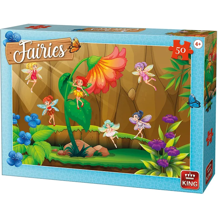 King KNG05803 Kinderpuzzle Feen mit Blume, 50 Teile, Verschiedene