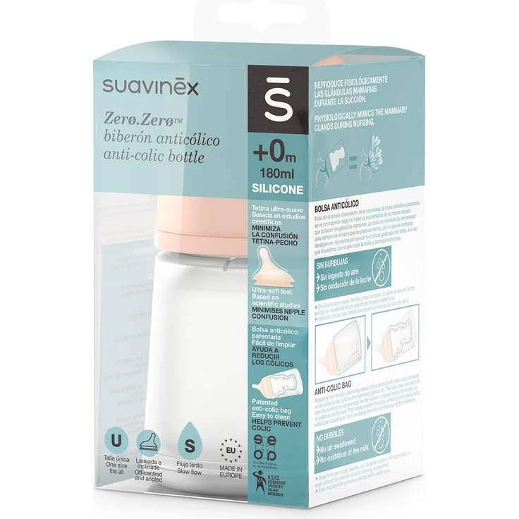 Suavinex Zero-Zero Anti-Kolik-Flasche,  0 Monate Langsamer Durchfluss 180 ml – Bild 2