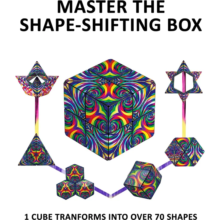 SHASHIBO Formwechsel Zauberwürfel - Preisgekrönt, Patentiert - Anti Stress Spielzeug - 36 Seltenerdmagnete - 3D Infinity Cube - Shashibo Magnetwürfel in Über 70 Formen Verwandelbar (Confetti) – Bild 4