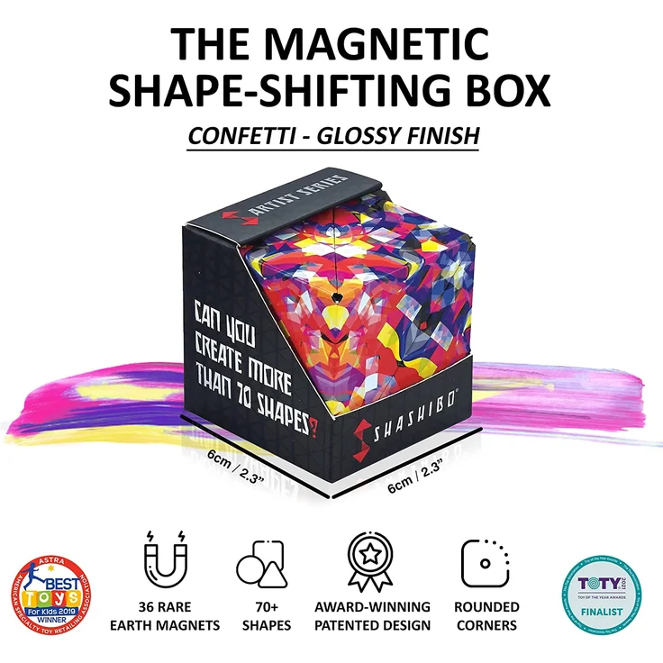 SHASHIBO Formwechsel Zauberwürfel - Preisgekrönt, Patentiert - Anti Stress Spielzeug - 36 Seltenerdmagnete - 3D Infinity Cube - Shashibo Magnetwürfel in Über 70 Formen Verwandelbar (Confetti) – Bild 2