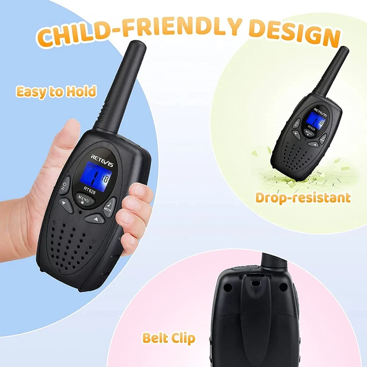 Retevis RT628 Funkgerät Kinder,Walkie Talkie Aufladbar, PMR446 VOX Große Reichweite Woki Toki für Familie, Spy Kids Wandern,Garten(1 Paar, Schwarz) – Bild 5