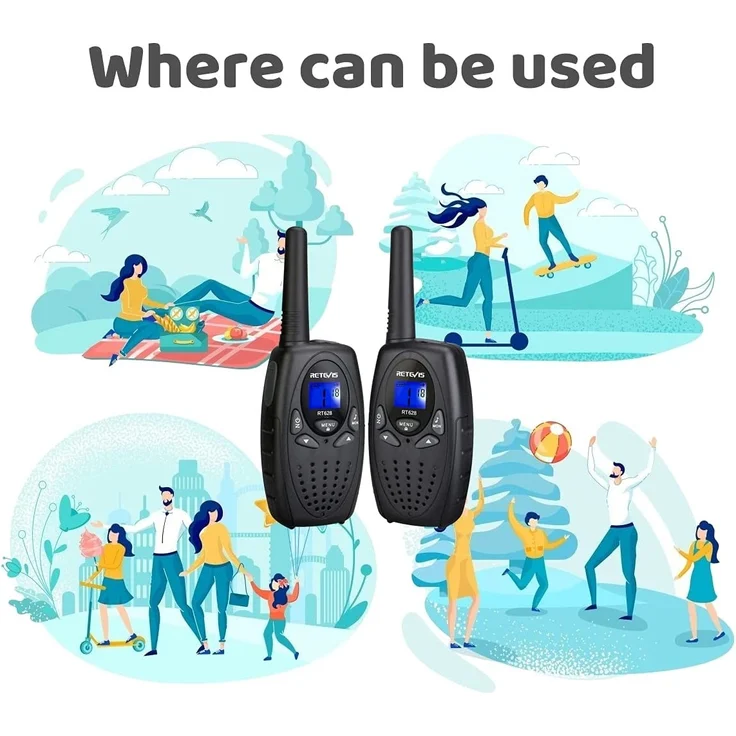 Retevis RT628 Funkgerät Kinder,Walkie Talkie Aufladbar, PMR446 VOX Große Reichweite Woki Toki für Familie, Spy Kids Wandern,Garten(1 Paar, Schwarz) – Bild 6