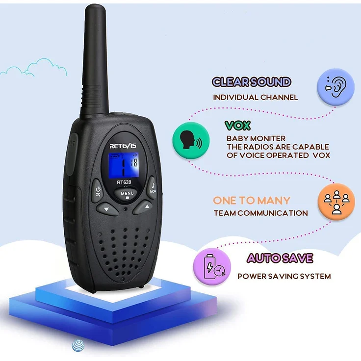 Retevis RT628 Funkgerät Kinder,Walkie Talkie Aufladbar, PMR446 VOX Große Reichweite Woki Toki für Familie, Spy Kids Wandern,Garten(1 Paar, Schwarz) – Bild 3