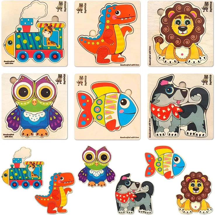 Spielzeug Puzzle ab 1 2 3 Jahre - 6 Montessori Holzpuzzle für Kinder ab 4 5 - Steckpuzzle Geschenk für Mädchen and Junge