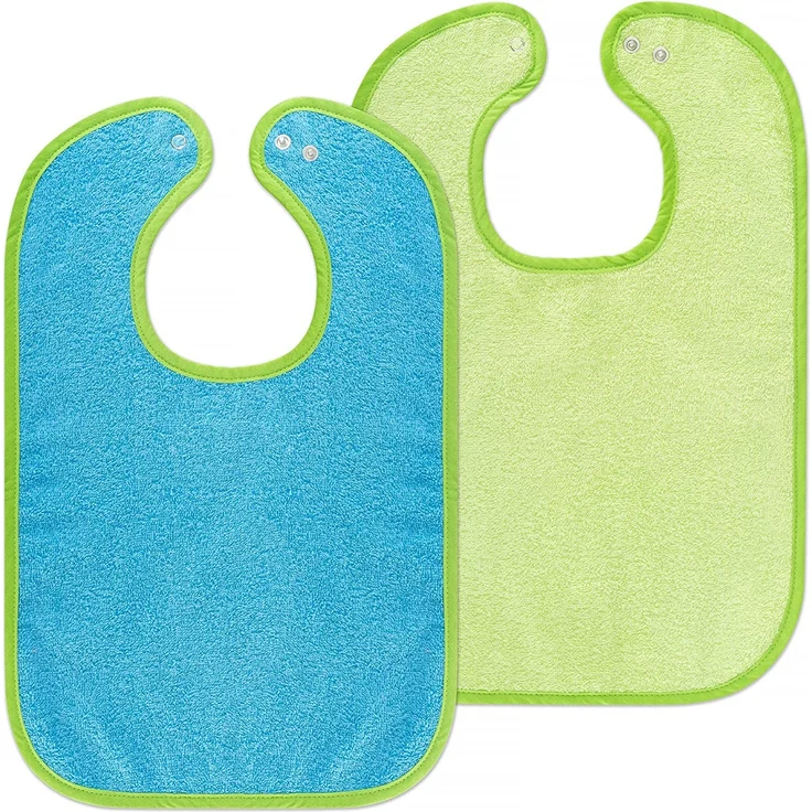 Wörner 2er Set - Baby Lätzchen/Kinderlätzchen mit Druckknopf/Größenverstellbar/Extra groß/Sehr saugfähig/Öko-Tex schadstoffgeprüft / 100% Baumwolle (Blau/Grün) – Bild 1