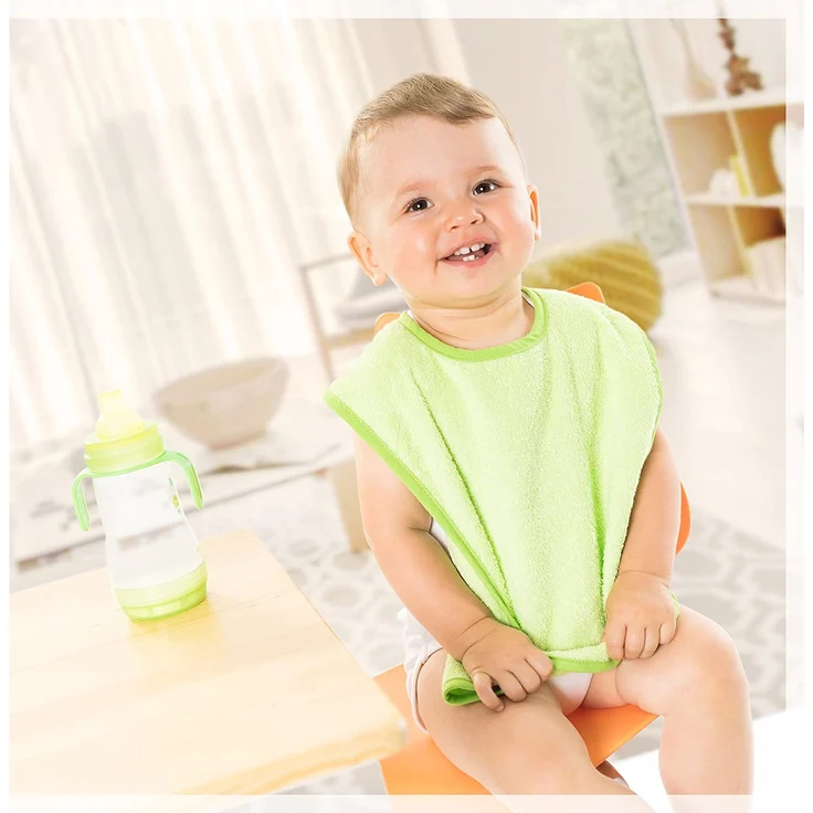 Wörner 2er Set - Baby Lätzchen/Kinderlätzchen mit Druckknopf/Größenverstellbar/Extra groß/Sehr saugfähig/Öko-Tex schadstoffgeprüft / 100% Baumwolle (Blau/Grün) – Bild 6