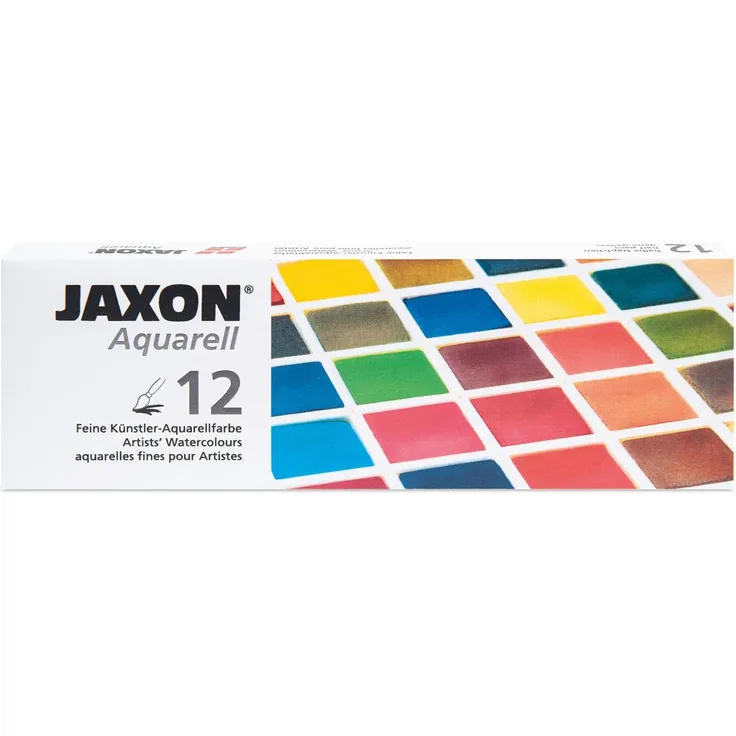 Feine Künstler Aquarellfarbe 12 halbe Näpfchen im 24er Metallkasten Jaxon