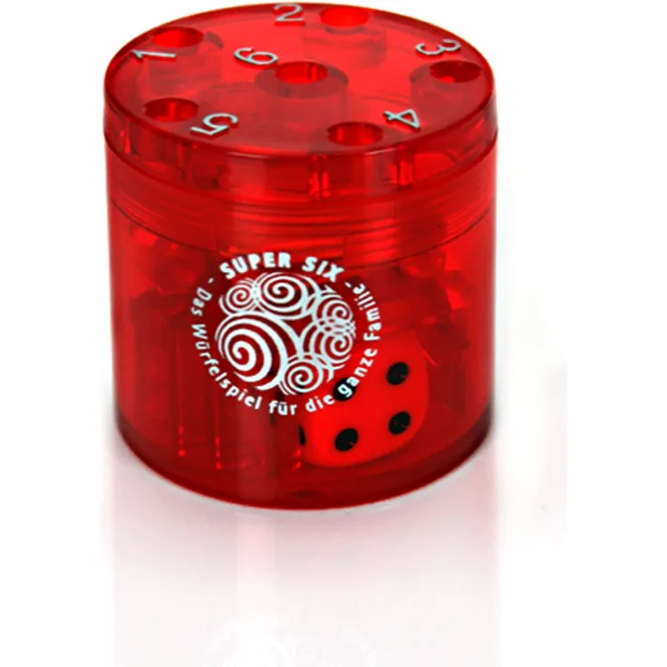 BestSaller 3011 SUPER SIX 'Travel' aus ABS, 5xØ5cm, auch für die Reise, 36 Spielstäbchen & 2 Würfel, rot (1 Stück)