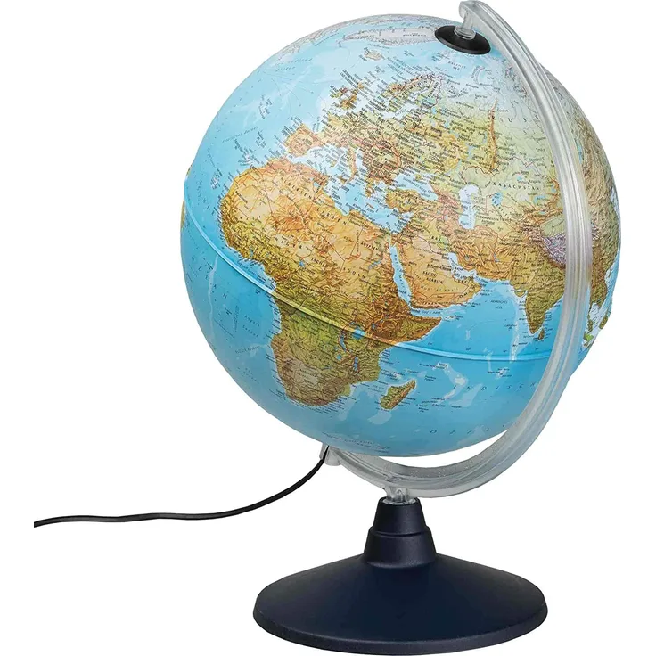 Idena 569902 - Leuchtglobus mit LED Beleuchtung und Ein- und Ausschalter, Durchmesser ca. 30 cm, physikalisches und politisches Kartenbild