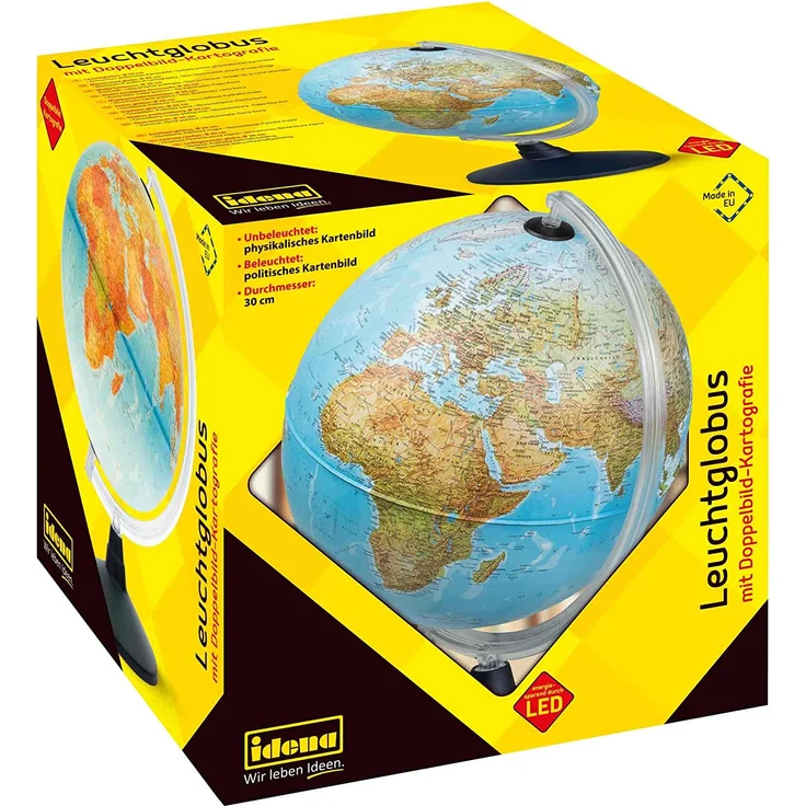 Idena 569902 - Leuchtglobus mit LED Beleuchtung und Ein- und Ausschalter, Durchmesser ca. 30 cm, physikalisches und politisches Kartenbild – Bild 5