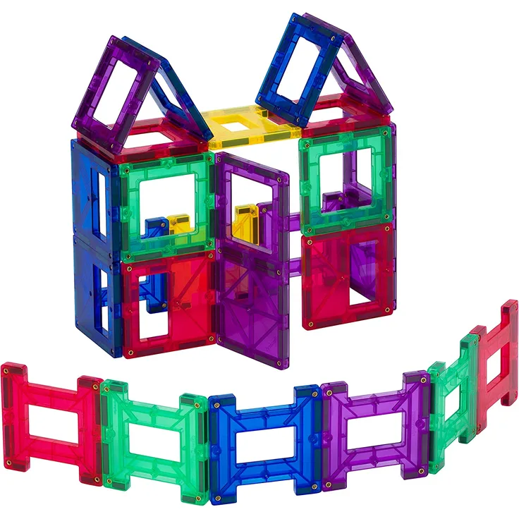 Playmags 3D Magnetische Blöcke für Kinder - Magnet Blöcke Lernen Formen, Farben & Alphabet STEM Magnetic Spielzeug entwickelt Motorik und Kreativität-Bunte (24 teiliges Set)