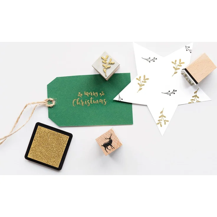 folia 31108 - Holzstempelset Christmas, inklusive 10 Holzstempel und 2 Stempelkissen - ideal zum Verzieren von Karten, Freundschaftsbüchern, für Lettering und Scrapbooking - Preisvergleich – Bild 6