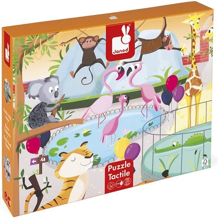 Janod J02774 Taktil Puzzle 20 Teile, Im Zoo