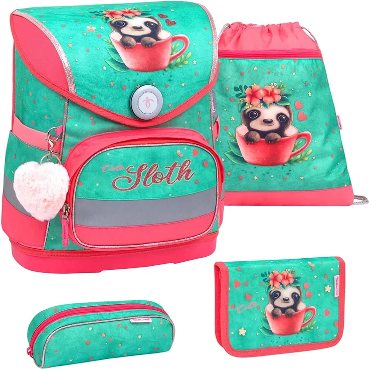 Compact Cute Sloth Schulranzen Set 4 tlg. mit Brustgurt für Mädchen – Bild 1