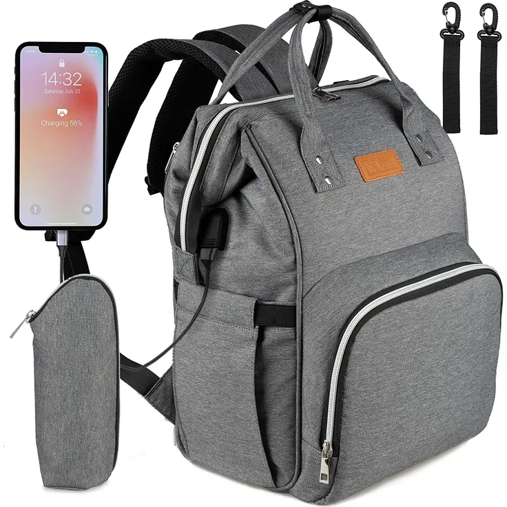 NEVEQ Baby Wickelrucksack, Babytasche für Reise, Wickeltasche Große Kapazität, Multifach Reise Rucksack Wasserdicht Fächer Babyflaschehälter (Dunkelgrau)