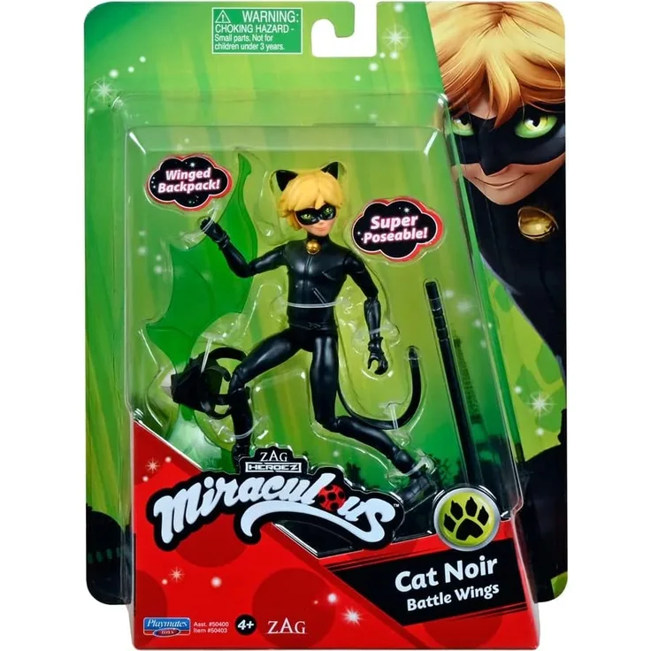 Bandai - Miraculous - Mini-Puppe - Cat Noir - 12cm-Gelenkpuppe & Zubehör - P50403