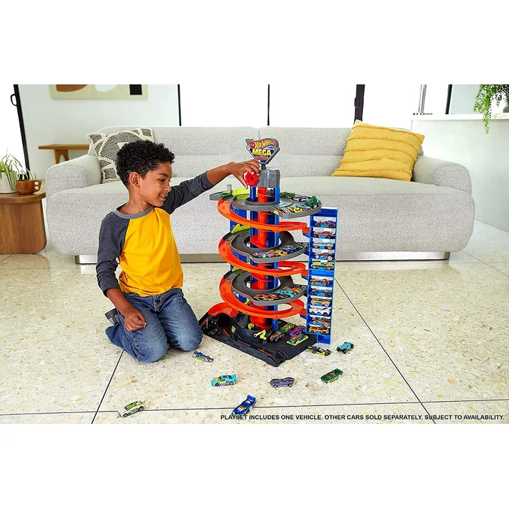 Hot Wheels HFH03 - City Power-Parkgarage Spielset mit Aufzug, für 60+ Fahrzeuge, mit 1 Hot Wheels Fahrzeug im Maßstab 1:64, Spielzeug Autorennbahn für Kinder von 4 bis 8 Jahren – Bild 2