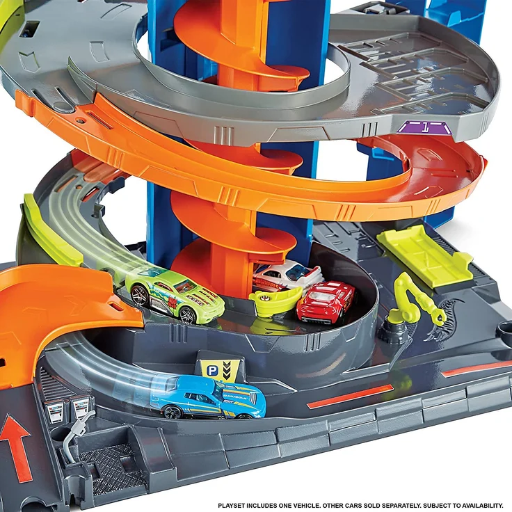 Hot Wheels HFH03 - City Power-Parkgarage Spielset mit Aufzug, für 60+ Fahrzeuge, mit 1 Hot Wheels Fahrzeug im Maßstab 1:64, Spielzeug Autorennbahn für Kinder von 4 bis 8 Jahren – Bild 3