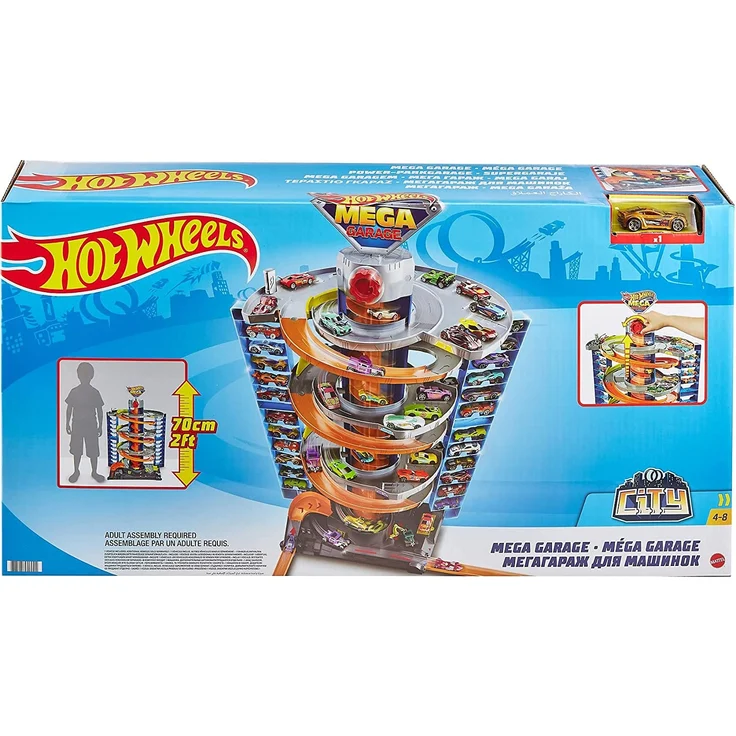 Hot Wheels HFH03 - City Power-Parkgarage Spielset mit Aufzug, für 60+ Fahrzeuge, mit 1 Hot Wheels Fahrzeug im Maßstab 1:64, Spielzeug Autorennbahn für Kinder von 4 bis 8 Jahren – Bild 6