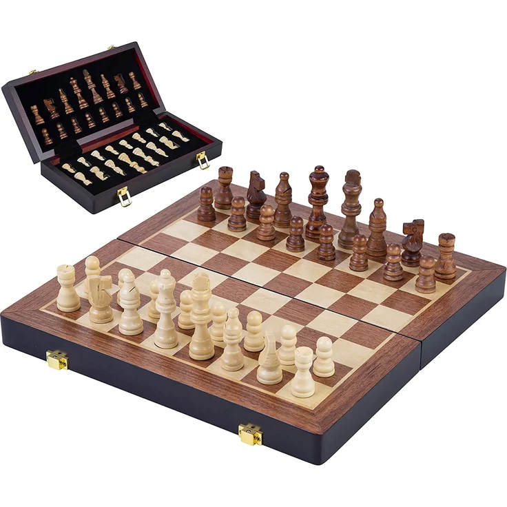 Engelhart schachspiel faltbar 38,5 cm Holz braun/weiß 33-teilig – Bild 1