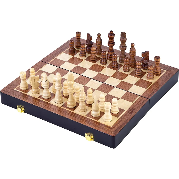 Engelhart schachspiel faltbar 38,5 cm Holz braun/weiß 33-teilig – Bild 8