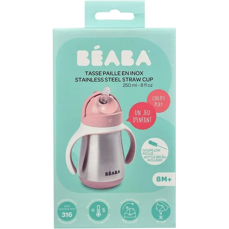 Beaba Trinkhalmbecher Edelstahl 250ml Rosa – Bild 3