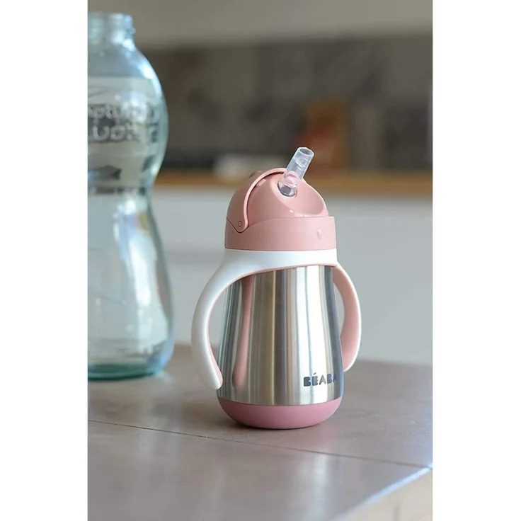Beaba Trinkhalmbecher Edelstahl 250ml Rosa – Bild 6