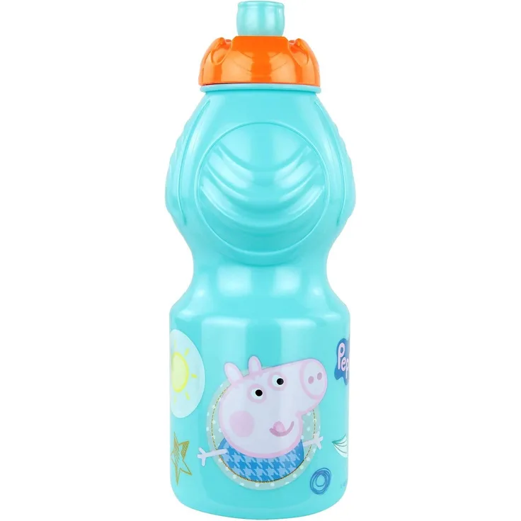 POS 30693 - Trinkflasche mit beliebtem Peppa Wutz Motiv, mit Sportverschluss, Fassungsvermögen ca. 400 ml, aus Kunststoff bpa- und phthalatfrei, für Jungen und Mädchen, für Sport, Schule und Freizeit
