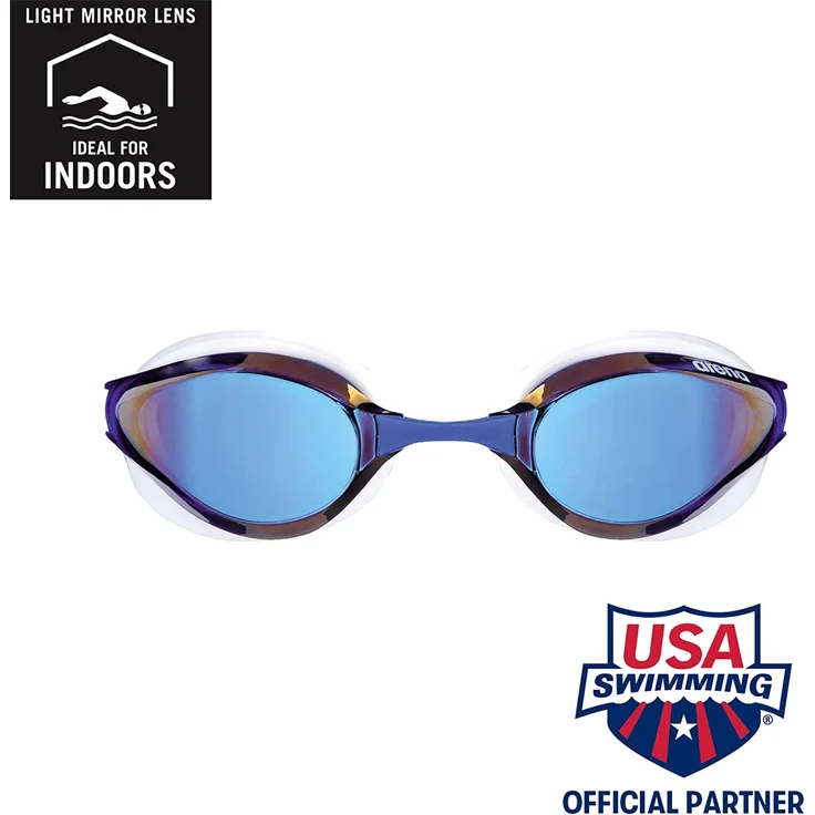 arena Unisex Training Wettkampf Schwimmbrille Python Mirror (Verspiegelt, UV-Schutz, Anti-Fog Beschichtung), blau (Blue Mirror-White), One Size – Bild 2