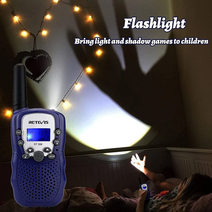 Retevis RT388 Walkie Talkie Kinder,Funkgeräte Kinder Langstrecken Taschenlampe,Spielzeug ab 4-12 Jahre,Geschenke Junge Mädchenfür Familienspiel, Radtouren, Ausflug(1 Paar,Dunkelblau) – Bild 6