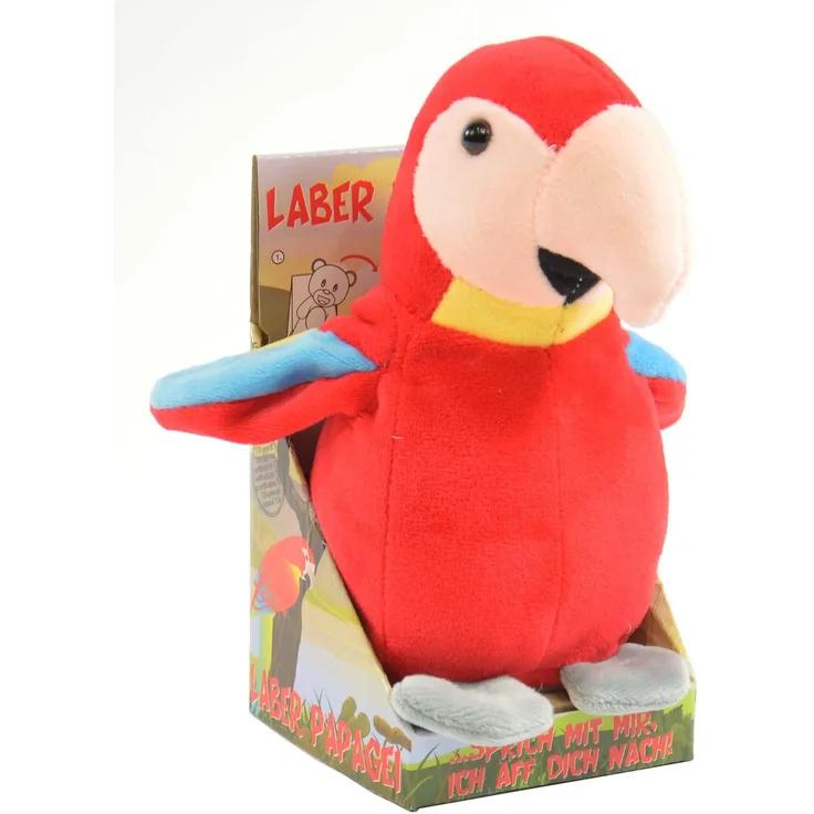 Laber-Papagei "Paul", PlÃ¼schtier Papagei plappert alles nach, Labertier 12x11x17cm