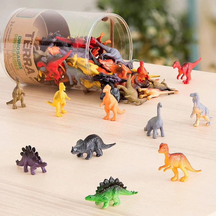 Terra 60-teilig Dinosaurier Figuren Sammlung Dinos Spielzeug Set – Tyrannosaurus Rex, Triceratops, Stegosaurus und mehr – Spielzeug ab 3 Jahren – Bild 4
