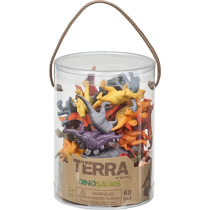 Terra 60-teilig Dinosaurier Figuren Sammlung Dinos Spielzeug Set – Tyrannosaurus Rex, Triceratops, Stegosaurus und mehr – Spielzeug ab 3 Jahren – Bild 5