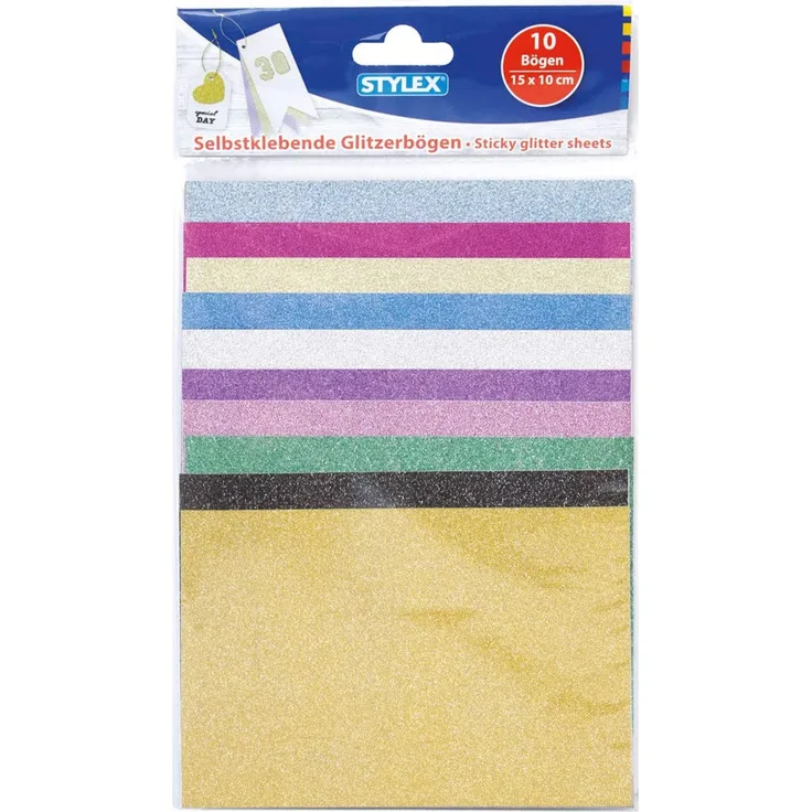 Stylex 46454 Glitzerpapier selbstklebend 10 x 15 cm 10 Bögen 10 x 15 cm