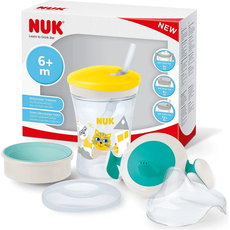 NUK Evolution Cup All-in-1 Trinklernset ab 6 Monaten Katze/Hase – Bild 1