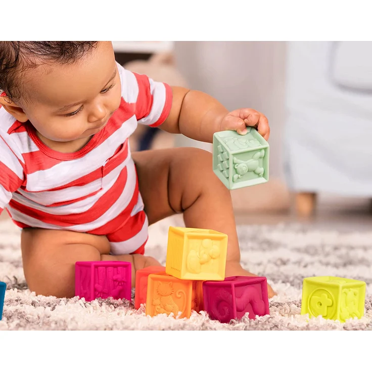 B. toys Baby Spielzeug Weiche Bauklötze, Bausteine Motorikspielzeug, Lernspielzeug, Stapelwürfel mit Zahlen und Tieren für Babys ab 6 Monate (10 Teile) - Preisvergleich – Bild 2
